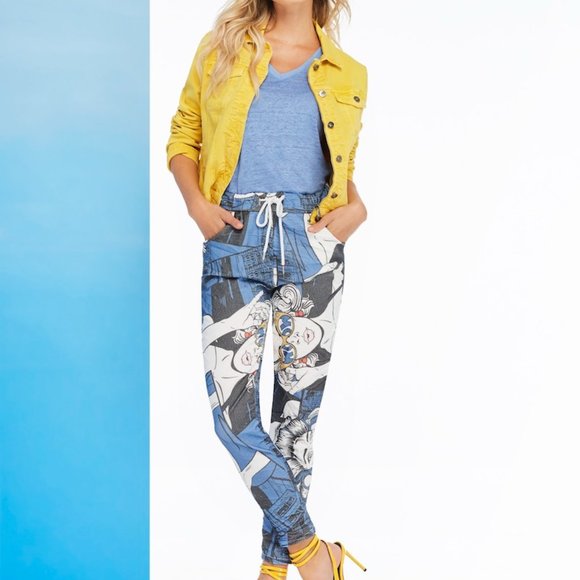 Charlie B Pants - CHARLIE B Blue White Fun Graphic Pant NWT L XL